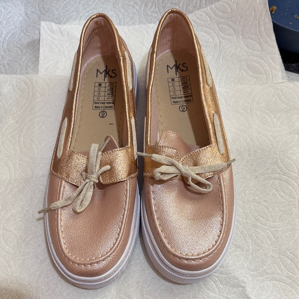 Michael Kors Metallic Rose Gold Slip-On Loafers with White Sole